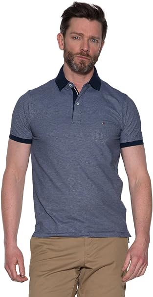 Tommy Hilfiger MW0MW05146-416 Jaquard Structure Slim Polo SS Uomo Piquet BLU