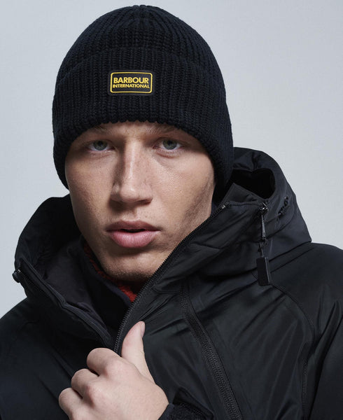 BARBOUR MHA0823-BK11 International Sweeper Legacy Knit Beanie Berretto BLACK