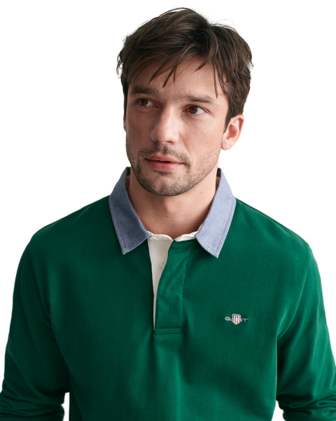 GANT 2004082-373 Reg Chambray Heavy Rugger Polo DEEP FOREST GREEN