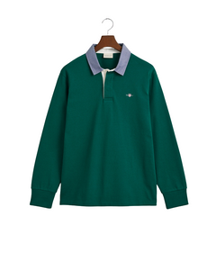 GANT 2004082-373 Reg Chambray Heavy Rugger Polo DEEP FOREST GREEN