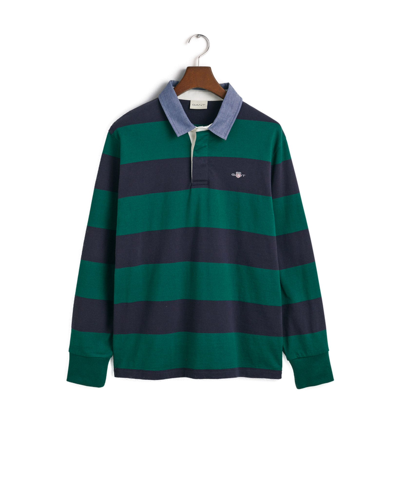 GANT 2004083-373 Reg. Chambrey Stripe Heavy Rugger Polo DEEP FOREST GREEN