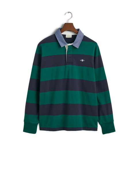 GANT 2004083-373 Reg. Chambrey Stripe Heavy Rugger Polo DEEP FOREST GREEN