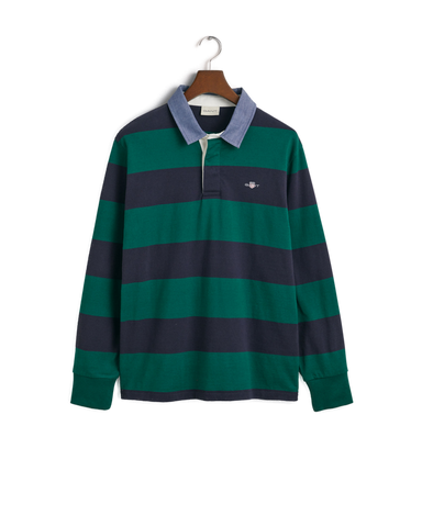 GANT 2004083-373 Reg. Chambrey Stripe Heavy Rugger Polo DEEP FOREST GREEN