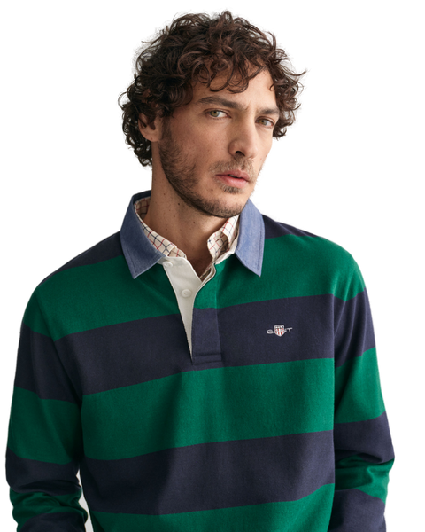 GANT 2004083-373 Reg. Chambrey Stripe Heavy Rugger Polo DEEP FOREST GREEN