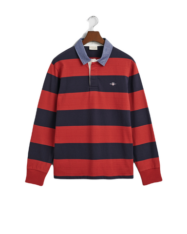 GANT 2004083-612 Reg. Chambrey Stripe Heavy Rugger Polo IRON RED-Navy