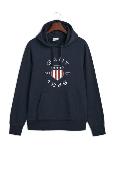 GANT 2015087-433 Print Sweat Hoodie Logo Felpa BLU NAVY