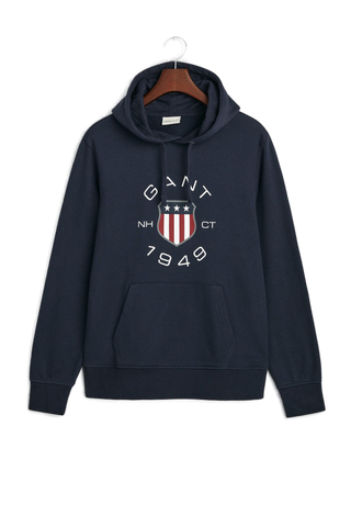 GANT 2015087-433 Print Sweat Hoodie Logo Felpa BLU NAVY