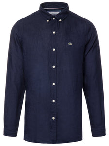 LACOSTE Camicia uomo in lino vestibilità regolare CH4990 00 166 BLU NAVY