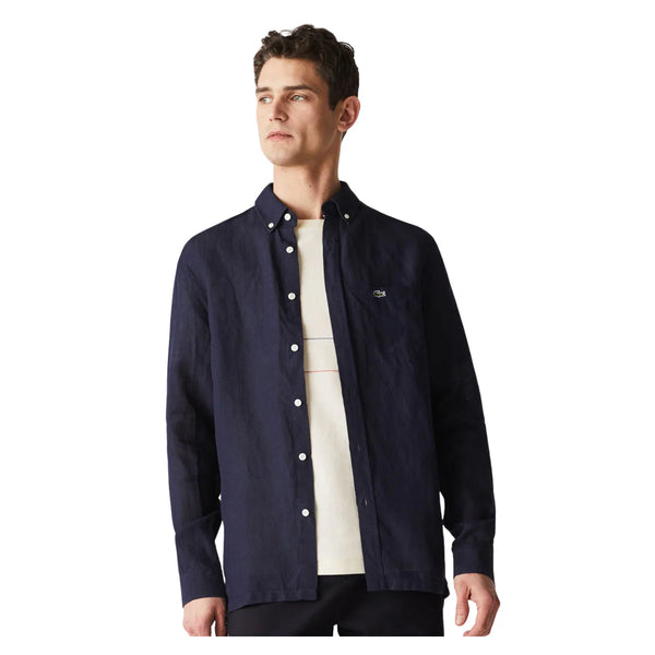 LACOSTE Camicia uomo in lino vestibilità regolare CH4990 00 166 BLU NAVY