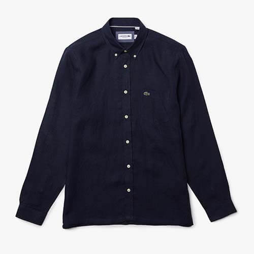 LACOSTE Camicia uomo in lino vestibilità regolare CH4990 00 166 BLU NAVY