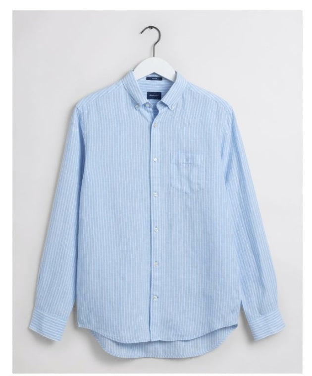 Gant 3012520-468 Regular Striped Linen CAPRI TROVISO1883 Down BLUE Shirt Button –